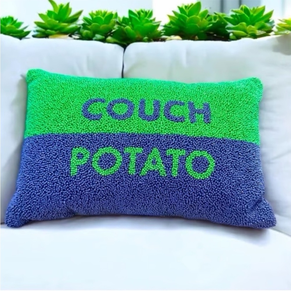 Kate Spade Beaded Green and Blue Couch Potato Pillow